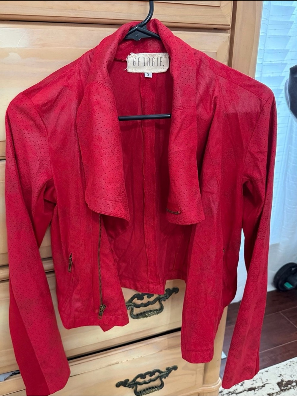 Georgie Red Perforated Suede Moto Jacket